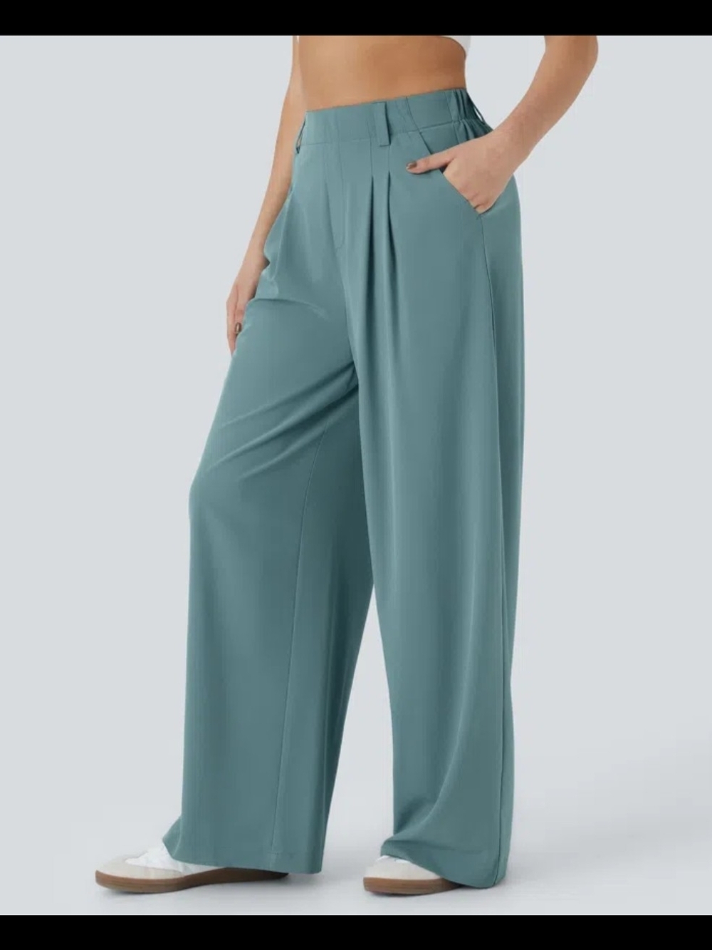 NWT XL HALARA Wide-Leg High-Waist Pants in Teal Blue - Picture 2 of 6
